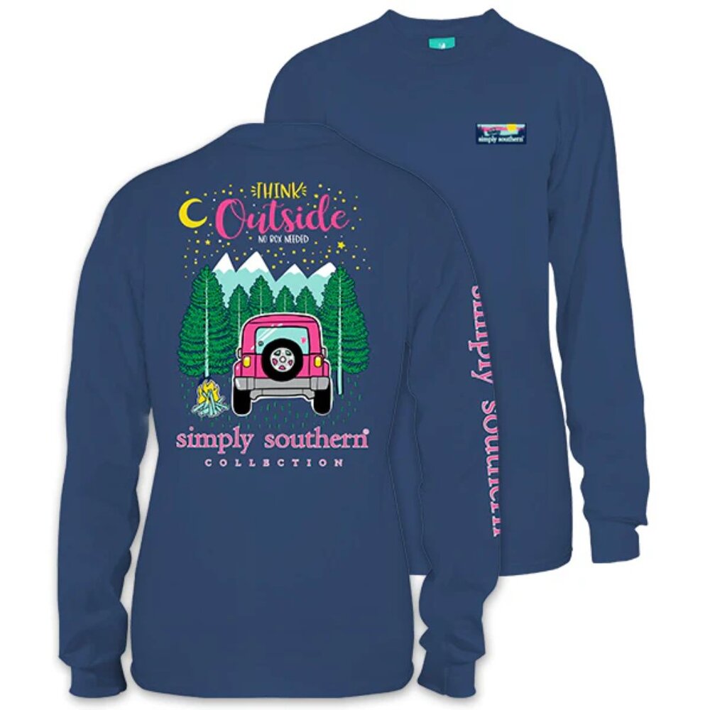 Simply Southern Womens Small LS T-Shirt Think Outside No Box Needed Camping